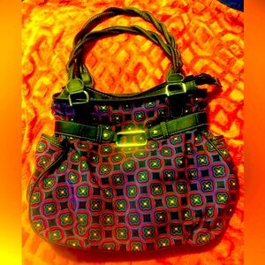 Rosetti Blue and Red Patterned Shoulder Bag w/Braided Straps